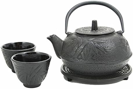 Happy Sales HSCT-BMB03, Cast Iron Tea Pot Tea Set Bamboo Black by Happy+Sales