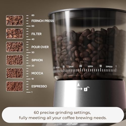 Conical Burr Coffee Grinder, 60 Settings, Anti-Static, Grey - Image 2