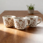 4 Pack 12oz Embossed Leaf Ceramic Coffee Mugs, Vintage Speckled Stoneware Tea Cups, Rustic Brown Spring Leaf Large Drinking Mugs, Microwave & Dishwasher Safe, Farmhouse Kitchen Decor, Gift Set - Image 6