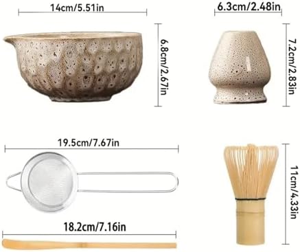 1set Of Matcha Ceramic Set, Including Kiln Transformation Bowl, Whisk, Hyakubon Stand, Blender(Off white) - Image 2