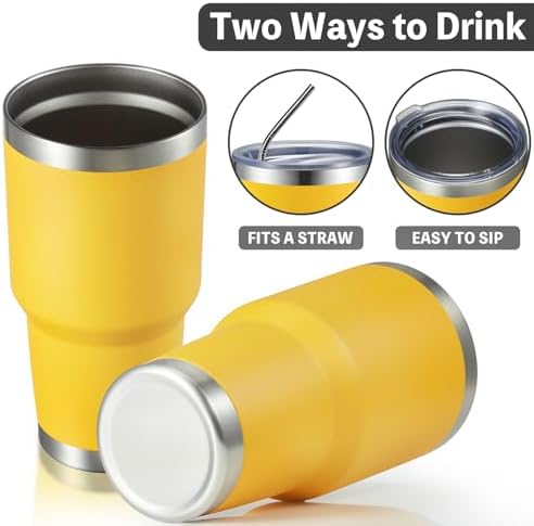 MEWAY 30oz Insulated Tumbler With Lids and Straws,Stainless Steel Double Vacuum Coffee Tumbler Cup, Brush, Durable Powder Coated Coffee Cup for Cold & Hot Drinks, Office, Travel(Yellow,8 PACK) - Image 3