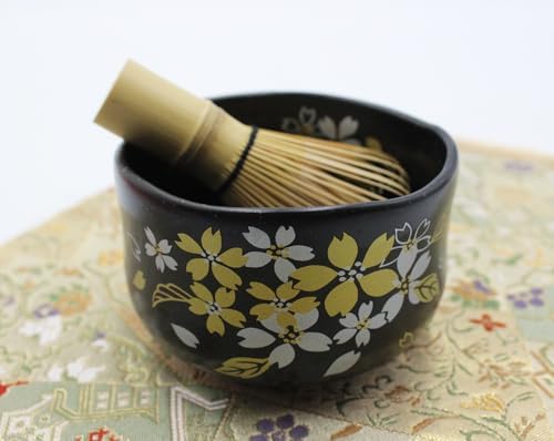 Japanese Traditional Mino Ware Handcrafted Mini Matcha Chawan Tea Bowl Cup Set With Chasen Bamboo Tea Whisk Ceremony Tableware Pottery (Tenmoku Sakura) - Image 3