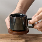 LUKA Porcelain Stackable Espresso Cups with Saucers and Metal Stand, 4 Ounce Small Ceramic Demitasse Cups Set for Latte, Specialty Coffee Drinks, Cafe Mocha,Tea - Set of 4, Kiln Tide Glaze - Image 6
