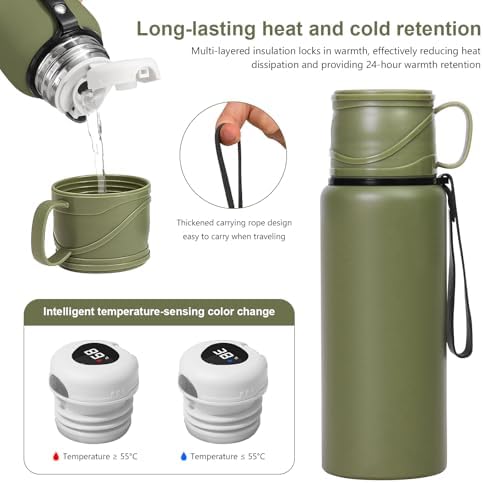 Double wall vacuum Leakproof stainless steel wide mouth insulated water bottle tea tumbler with cup,lid;smart thermoses hot coffee,thermal flask ice drinks with led digital temperature display - Image 4