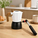 Qianly Italian Coffee Pot with Manual Pump Pressurized Pneumatic Coffee Maker Compact for Home Baristas, Black And White, Pneumatic Third Generation Double Valve Moka Pot + Manual Air Pump - Image 6