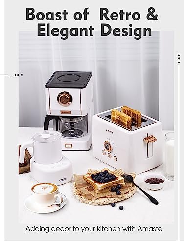 Amaste Retro Style Coffee Machine with 25 Oz Glass Coffee Pot, Reusable Coffee Filter & Three Brewing Modes, Warming Plate, Elegant White with Rose Gold - Image 3