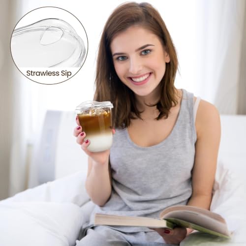 12 oz Round Bottom Clear Plastic Cups with Strawless Sip Lids, 100 Pack - Image 5