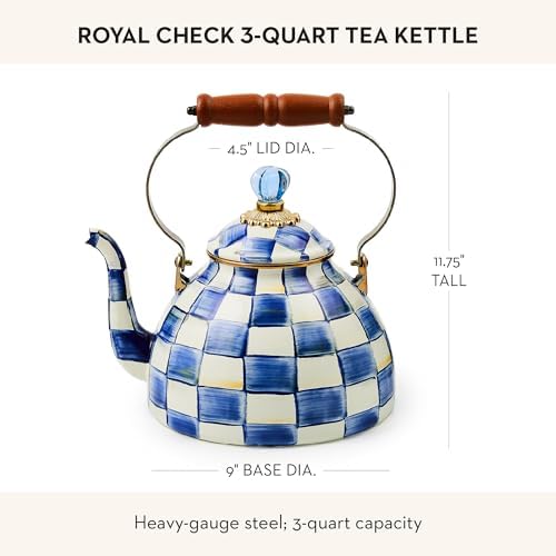 MACKENZIE-CHILDS Tea Kettle, 3 Quarts, Blue-and-White Royal Check - Image 4