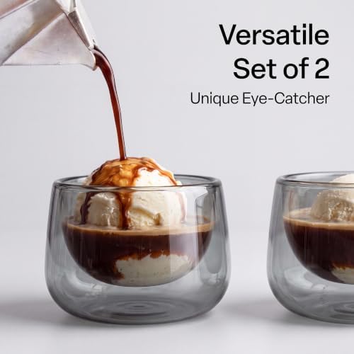 MIAMIO - Coffee Glasses/Double-Walled Glasses Set (2x6 oz) - Lagoa (Grey) - Image 6