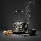Cast Iron Teapot Dragon Relief Kettle, Traditional Japanese Tetsubin with Gilded Cloud and Dragon Relief, Featuring A Coiled Dragon Handle - Image 7