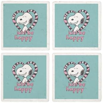 CafePress Snoopy Just Be Happy Full Bleed Tumbled Stone - Set of 4 Coasters Set of 4 by CafePress