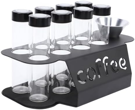 Jiawu Coffee Bean Storage Tubes, 8 Tubes Single Dose Coffee Bean Cellars with One Way Exhaust Valve, Coffees Storage Container with Metal Stand & Funnel, Glass Vials for Tea Nuts - Image 7