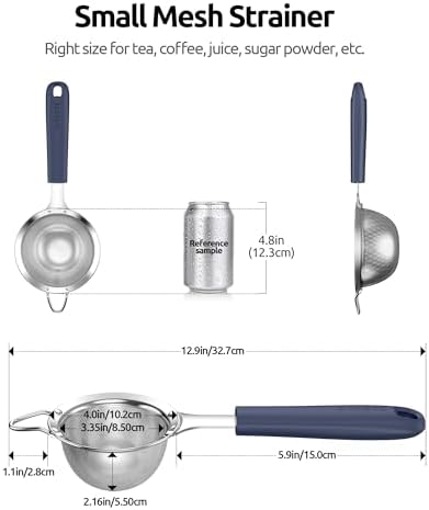 U-Taste 18/8 Stainless Steel 3.35in Medium Fine Mesh Strainer and 12.6in Stainless Steel Danish Dough Whisk (Midnight Blue) - Image 2