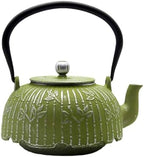 YJX 40.6oz Small Tea Kettle for Stovetop, Green Cast Iron Teapot by YJX