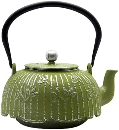 YJX 40.6oz Small Tea Kettle for Stovetop, Green Cast Iron Teapot by YJX