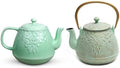 Toptier Cast Iron Teapot & Porcelain Teapot Set, 32 oz & 37 oz, Stovetop Safe, Green by toptier