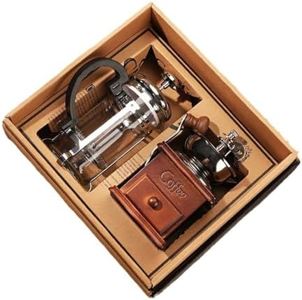 Hand Coffee Grinders and French Presses Set with Wooden Handle for Freshness Brewed Coffee At Homes or Outdoor and Stainless Steel Presses Set Perfect for Camping and Use by Unknown