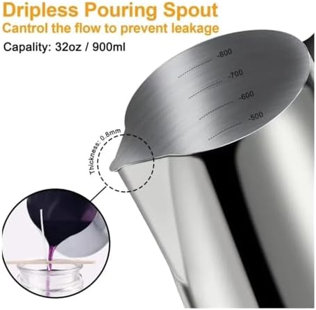Milk Frother Cup,Coffee Jug,600/900ml 304 Stainless Steel Insulated Handle Wax Cup Espresso Craft Latte Milk Cream Foam Cup Home Café(900ml) - Image 6