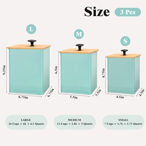 Kitchen Canisters Set of 3, Metal Flour Sugar Storage Containers with Airtight Lids-Canisters Sets for Kitchen with Customizable Chalkboard Labels & Marker Pen-Spice, Coffee Storage Jars(Blue) - Image 2