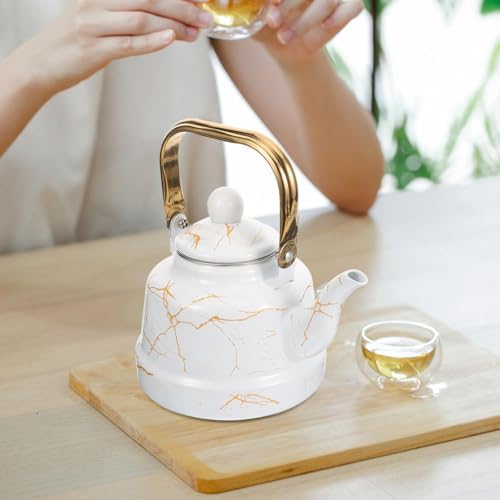 Marble Pattern Enamel Tea Kettle, 1.7L Stovetop Water Kettle for Home Use, Suitable for Gas Furnace and Induction Cooker, Ideal for Brewing Tea, Coffee, and More - Image 2