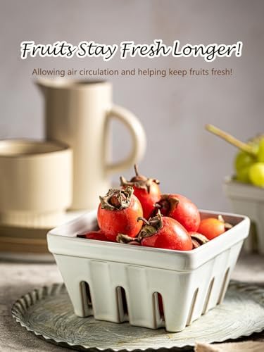 Gomakren Fruit Basket for Kitchen, Berry Washing Bowl, Ceramic Berry Basket Set of 2 & Pour Over Coffee Maker Ceramic Coffee Dripper - Image 4
