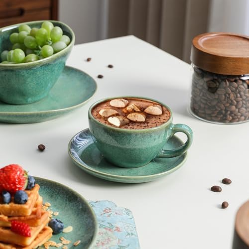 Henten Home Ceramic Latte Cups with Saucers, Coffee Cup Set of 4 - Image 4