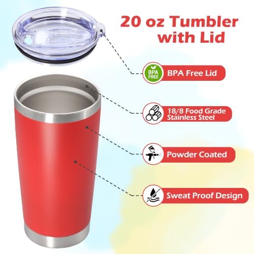 20oz Tumbler Insulated Tumblers Vacuum Coffee Mug with Lid Red 6Pack - Image 3
