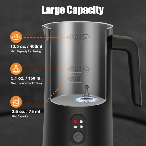 Milk Frother, 4-in-1 Milk Steamer and Frother, 13.5oz, Black - Image 3