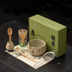 Matcha Set, 8-Piece Antique Pottery Ceremony Kit with Flame Blush Glaze, Gold Tracing, Bamboo Whisk & Chawan for Japanese Tea (Colour 2) by Unknown