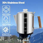 12 Cup Percolator 304 Stainless Steel Coffee Pot Coffee Maker Coffee Machine with Solid Wood Handle Transparent Knob Stovetop Greca Mocha for Induction Home and Camping 2200ml 74.4oz - Image 4