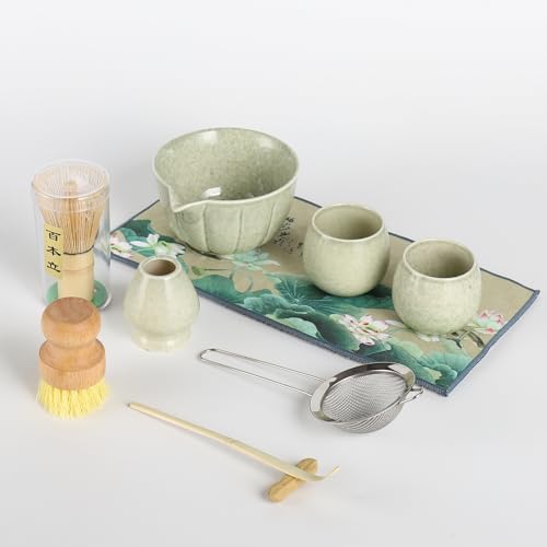 10 Pcs Matcha whisk Set,13 OZ,With 2 Cups,Complete Matcha Kit Set for Matcha Tea Ceremony,Elegant Matcha Tea Set for Tea Lovers（Green） - Image 2
