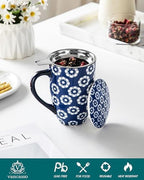 vancasso SELENE Porcelain Tea Mug, 18 oz Porcelain Tea Cup with Infuser and Lid Steeps Loose Leaf Tea, Microwave & Dishwasher Safe, Daisy Cluster - Image 4
