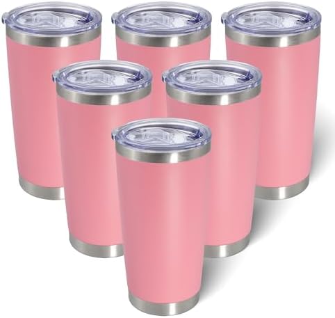 AIANJI 20oz Tumbler with Lid Stainless Steel Tumblers Insulated Mug Pink 6P by AIANJI