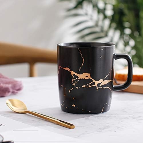 Coffeezone 12 oz Matte Ceramic Marble Tea Coffee Mugs Luxury Gold Inlay (Black, 4 Mugs Gold Marble) - Image 3