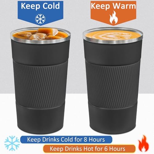 4 Pack Insulated Coffee Mug with Lid 17oz Travel Coffee Tumbler Stainless Steel Reusable Coffee Cups Thermal Coffee Mug for Hot and Iced Cold Drinks, Black - Image 5