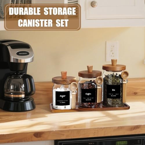Suclain 3 Pcs Glass Coffee Container Set, 13.5,20,25 oz, Acacia Brown - Image 6