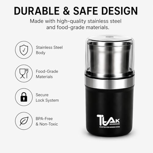 Coffee Grinder Electric, Herb/Spice Grinder with Removable Stainless Steel Blowl – Coffee Bean Grinder with 200W Powerful Copper Motor, Black - Image 5