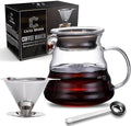 CASA BRAVA Glass Pour Over Coffee Maker Set – 28oz (850ml) Heat-Resistant Carafe with Stainless Steel Reusable Dripper, Bamboo Stand & Measuring Spoon – Plastic-Free Drip Coffee Brewer by Unknown
