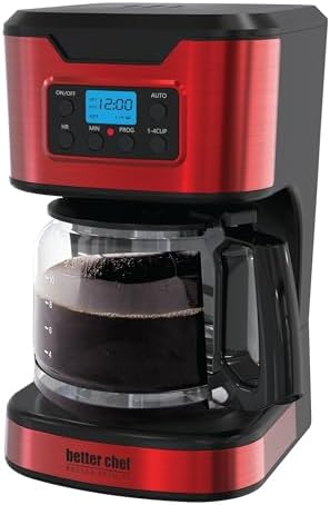Better Chef Programmable 12-Cup Coffee Maker | 1-4 Cup Setting | Auto-Pause to Serve | 2hr Keep Warm | Perma-Filter | Stainless (Red) by Better+Chef