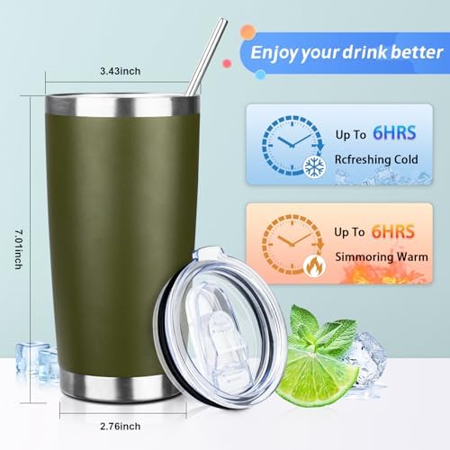 20oz Tumbler with Straw and Brush, Stainless Steel Vacuum Insulated tumbler, Double Wall Insulated Coffee Tumbler for Outdoor, Home, Travel,Office (Army Green,4pcs) - Image 2