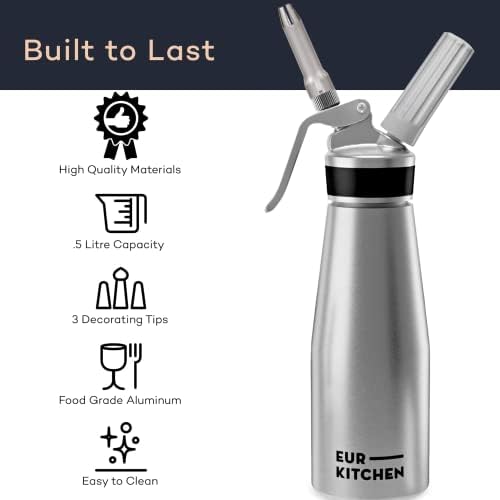 EurKitchen Aluminum Whipped Cream Dispenser - N2O Chargers Not Included - Image 4