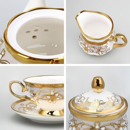 fanquare 21 Pieces Royal Floral Porcelain Tea Set with Sugar Bowl Creamer - Image 2