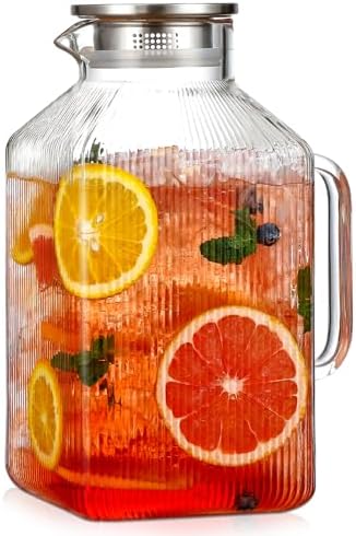1 Gallon Square Classic Stripes Glass Pitcher with Lid, Pitchers for Fridge by Unknown
