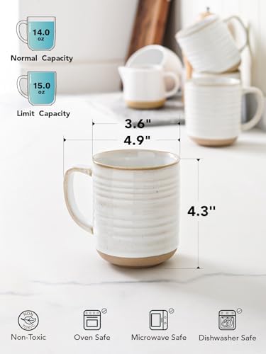 LE TAUCI Ceramic Coffee Mugs Set of 4, 15 oz, Rustic Style, Arctic White - Image 4