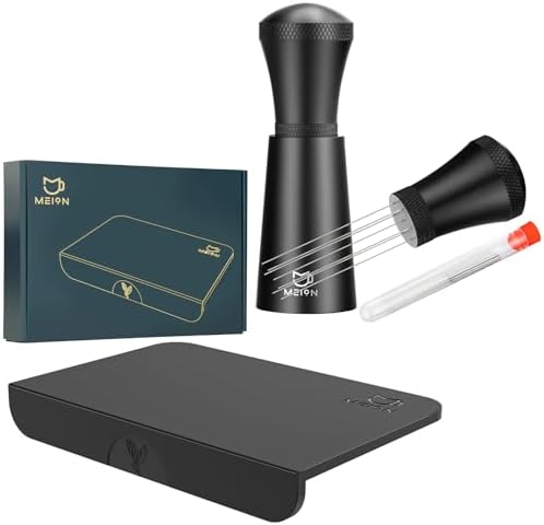 MEION Espresso Tamping Mat and Espresso Distribution Tool, Food Grade Silicone Tamper Mat, Espresso Coffee Stirrer (Black) by MEIONESPRESSOTOOLS
