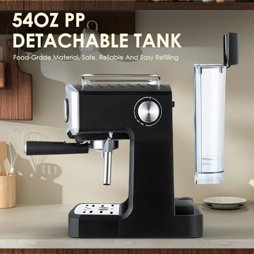 20 Bar Espresso Machine for Home, Professional Compact Espresso Maker with Milk Frother Steam Wand, Pressure Gauge & 54oz Large Water Tank, Low Noise Fast Brewing for Cappuccino, Latte Flat Black - Image 5