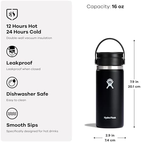 Hydro Flask Water Bottle - Insulated Stainless Steel - Wide Mouth Flex Sip Lid, Non Spill, Leakproof and Refillable in 16 Oz White - Image 3