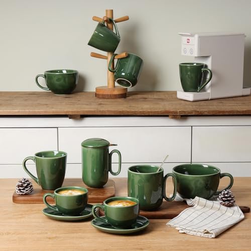 vicrays Ceramic Coffee Mug Set - 18 Ounce Large Stoneware Mug for Men Women - Unique Glazed Porcelain Mugs with Handle for Coffee Latte Tea Milk Cocoa - Set of 4 (Green) - Image 3