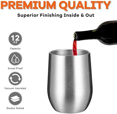 COMOOO 16 Pack 12oz Insulated Wine tumbler with Lid, Stainless Steel Stemless Wine Tumbler,Double Wall Vacuum Wine Tumbler Cups with Straw for Coffee, Cocktails,Beer,Champaign, Silver - Image 3