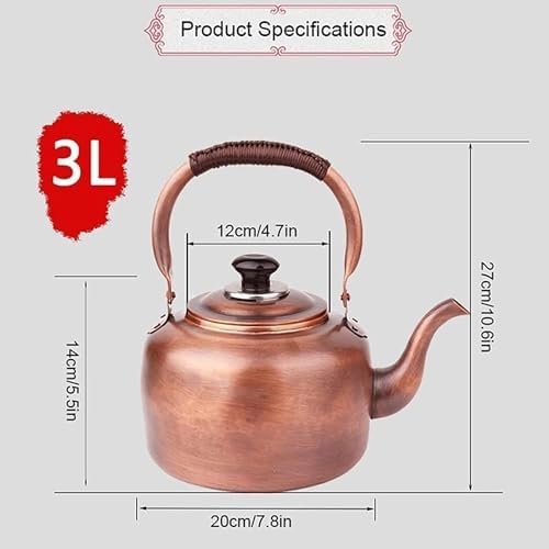 Tea Pot,Kettle Stovetop Whistling Tea Kettle Copper Whistling Tea Kettle Vintage Tea Kettle Whistling Tea Pots Teapot Stovetop with Handle Coffee Pots for Gas Stove Tea Kettle(3L) - Image 2
